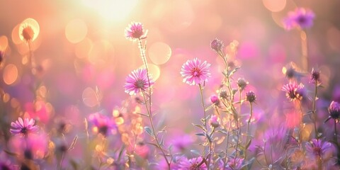 A surreal field of flowers with an artistic bokeh blur that highlights the dreamlike quality
