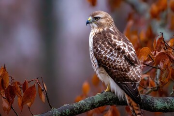 Hunting red tailed hawk on a perch