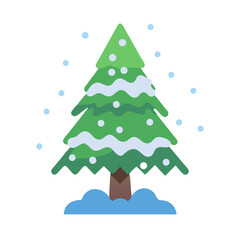 Stylized Christmas Tree with Snowfall on a Black Background
