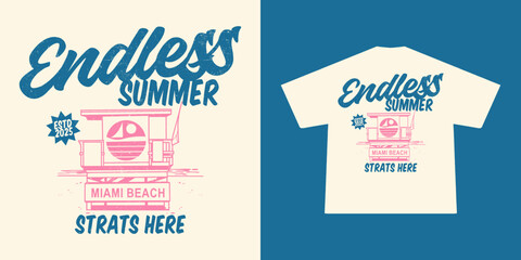 Vintage summer design, miami beach  retro surfing artwork with tropical vibe