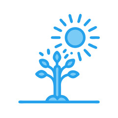 Growing plant with sun icon on black background