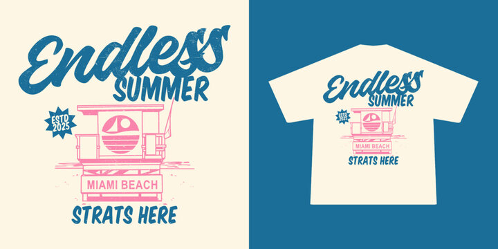 Vintage summer design, miami beach  retro surfing artwork with tropical vibe