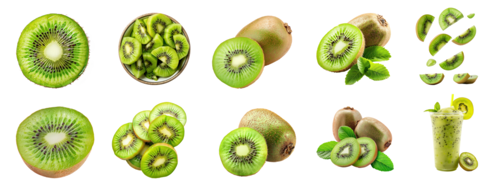Collection of Kiwi with a slice png cutout isolate on transparency background