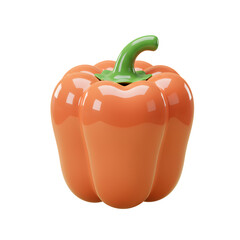 Vibrant Orange Bell Pepper with Glossy Finish Isolated on Transparent Background a 3D Rendered Still Life