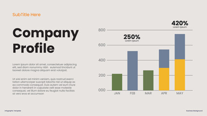 Company Profile Document Featuring Colorful Data Charts and Growth Statistics in a Professional for presentations diagram template, process, chart workflow, banner layout, info graph concept