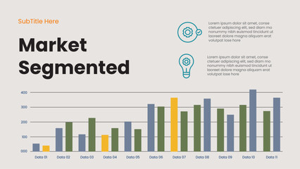 Market Segmented Data Analysis. Colorful Charts and Graphs for Financial Trends and Business Strategies for presentations diagram template, process, chart workflow, banner layout, info graph concept