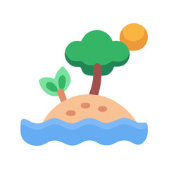 Small tropical island with trees and sun illustration