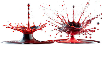Fototapeta premium Two Red Liquid Drops Collision Splash on Transparent Background