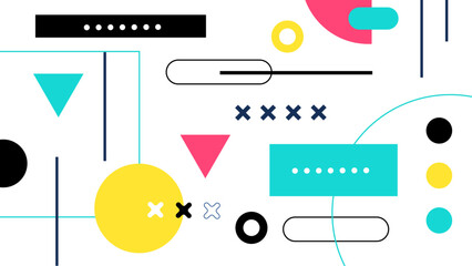 Abstract geometric design with vibrant colors and various shapes. Suitable for backgrounds, posters, packaging, and modern graphic design projects.