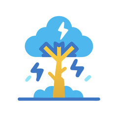 Stylized tree struck by lightning with stormy clouds