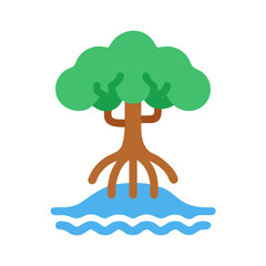 Minimalist mangrove illustration, stylized tree in ocean