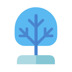 Minimalist light blue tree icon on black background