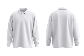 Blank white polo shirt, long sleeves, front & back view (1)
