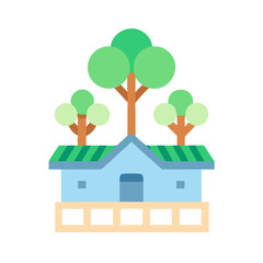 Flat design house with trees on a black background