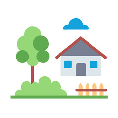 Fototapeta premium Minimalist house and yard illustration on black background