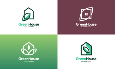 Set of Simple Modern Outline Green House logo designs concept vector, Eco Real Estate logo designs symbol icon