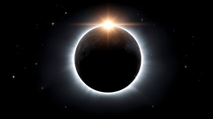 Fototapeta premium Total solar eclipse event with bright sun corona and visible stars in deep space