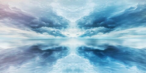 A surreal lake scene where mist blurs the boundary between water and sky