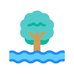 Flat design illustration of a tree on water