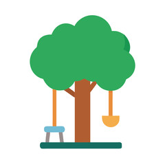 Flat vector tree icon with shovel and chair