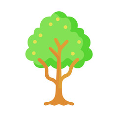 Isolated flat tree with fruit on black background