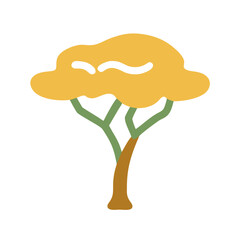 Stylized tree illustration with yellow foliage on a black backdrop
