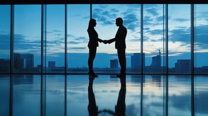 Fototapeta premium Strategic collaboration: Business handshake with the cityscape view as background