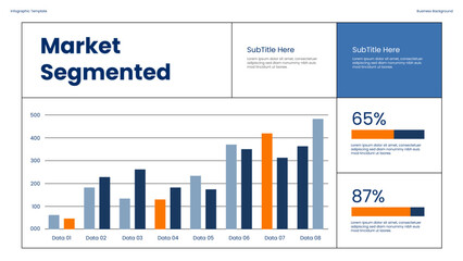Market Segmentation Data Analysis Infographic Showing Growth Trends Statistical Insights with Colorful Bar Chart for presentations diagram, process, chart workflow, banner layout, info graph concept