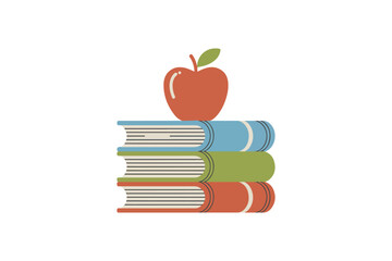Stack of Books with an Apple on Top Vector