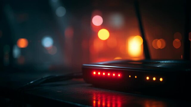 Zero Day Exploit Concepts. Abnormal red blinking lights on a network router signal hidden cyber threats in advanced cybersecurity systems.
