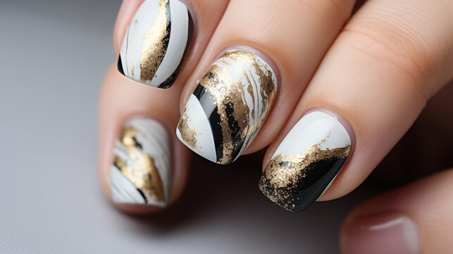 Sexy Nail Paint Trendy holographic Modern nails with a white marble theme nail polish of 2025.