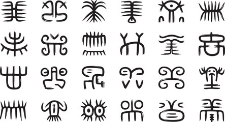 Ancient glyphs tribal markings abstract symbols vector