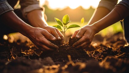 Hands planting a seedling