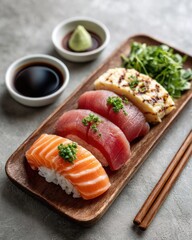 Delicious Sushi Platter with Assorted Fish and Tamago