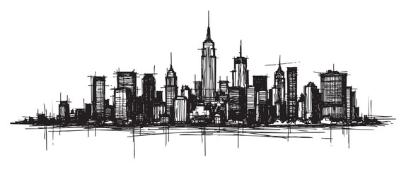 Fototapeta premium new york usa cityscape tall building engraving sketch vector illustration