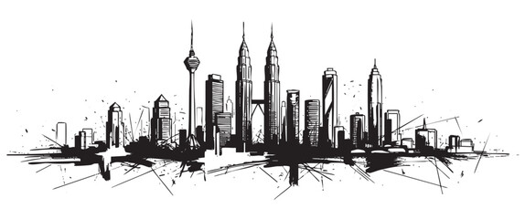 Fototapeta premium kuala lumpur malaysia cityscape tall building engraving sketch vector illustration