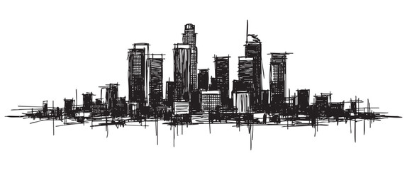 los angeles usa cityscape tall building engraving sketch vector illustration