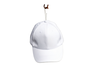  White Cap Hanging from Hook on Vertical Rock Wall, Minimalist Mockup