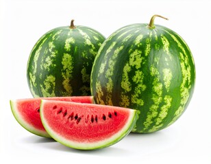 Watermelon with slices on white background