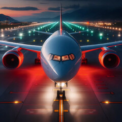 Fototapeta premium An airplane with navigation lights on at dusk, Ai generated image