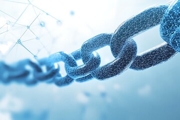 Blockchain technology illustration with network connection, digital chain concept