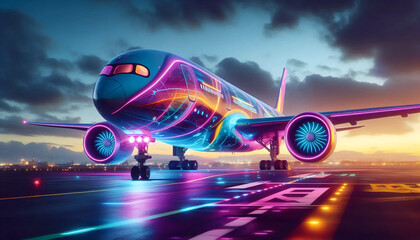 Fantasy airline liveries Neon Airways or Galactic Airlines, Ai generated image