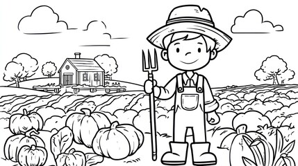 Cartoon farmer in a pumpkin patch (1)