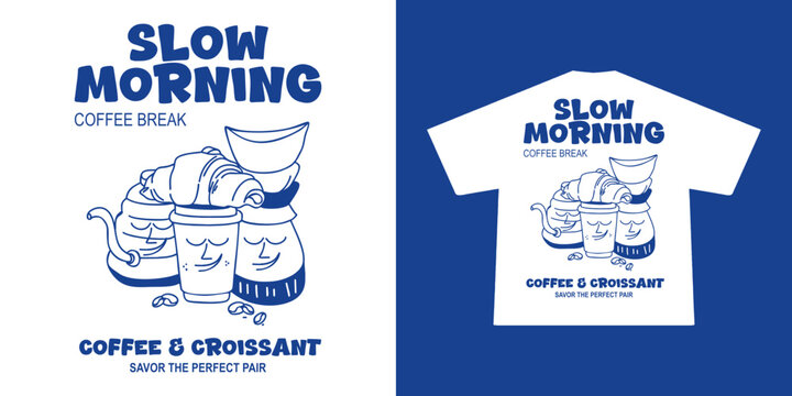 vintage illustration of coffee and croissant for breakfast Graphic Design for t shirt printing  - Powered by Adobe