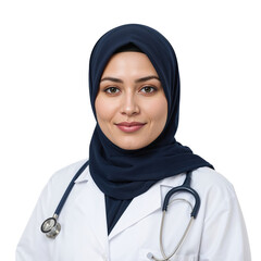 Professional Female Doctor in Hijab with Stethoscope, Isolated transparent background