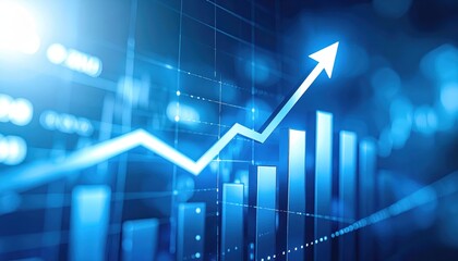 A vibrant financial chart depicting growth with an upward arrow and bar graph, symbolizing success and progress.