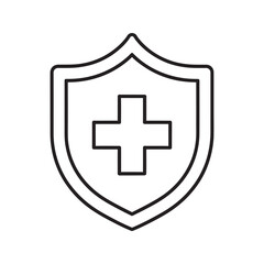 Fototapeta premium Medical shield icon with a plus cross symbol for health care protection and insurance concept First aid and hospital safety sign for patient wellness