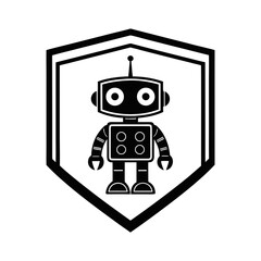 Retro style square head robot in hexagonal frame logo vector illustration