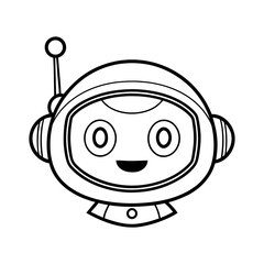 Cute smiling chatbot head with antenna outline in modern line art style vector illustration