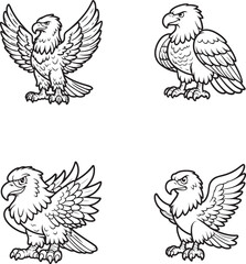 Stylized Eagle Silhouette Set – Vector Birds of Prey in Bold, Expressive Poses for Creative Design